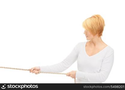 bright picture of business woman pulling rope&#xA;