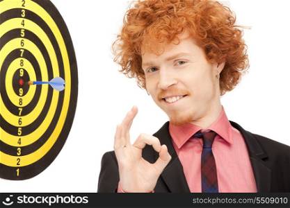bright picture of businessman with dart and target