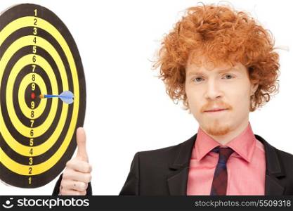 bright picture of businessman with dart and target