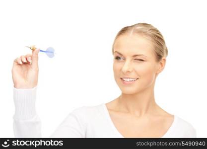 bright picture of businesswoman throwing a dart