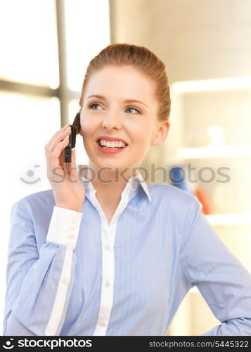 bright picture of businesswoman with cell phone