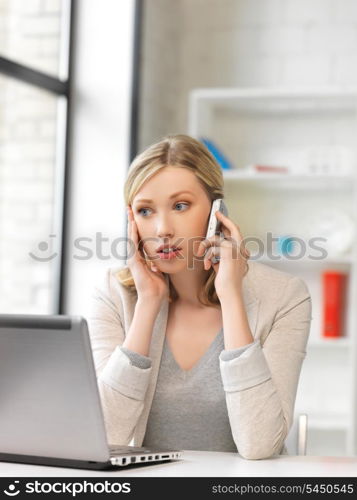 bright picture of businesswoman with cell phone