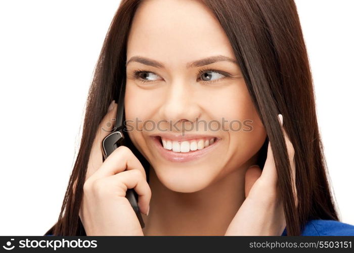 bright picture of businesswoman with cell phone