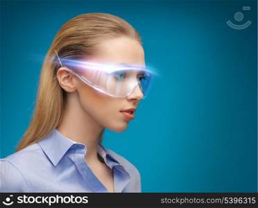 bright picture of businesswoman with digital glasses
