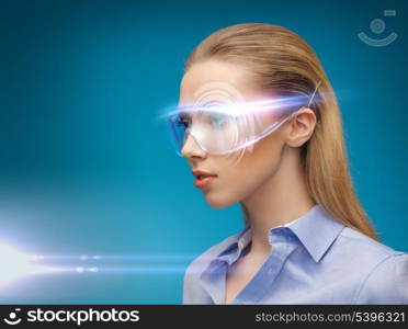 bright picture of businesswoman with digital glasses