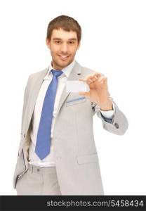 bright picture of confident businessman with business card