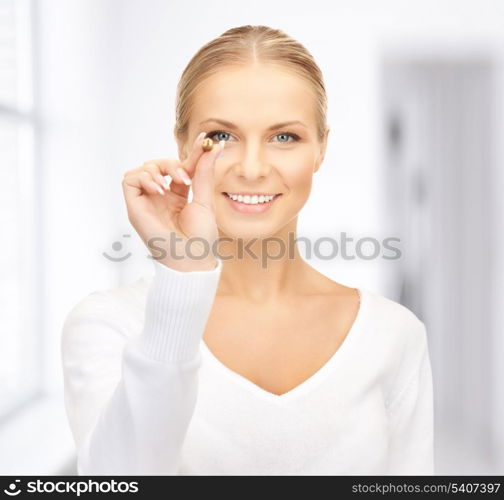 bright picture of confident businesswoman with dart..