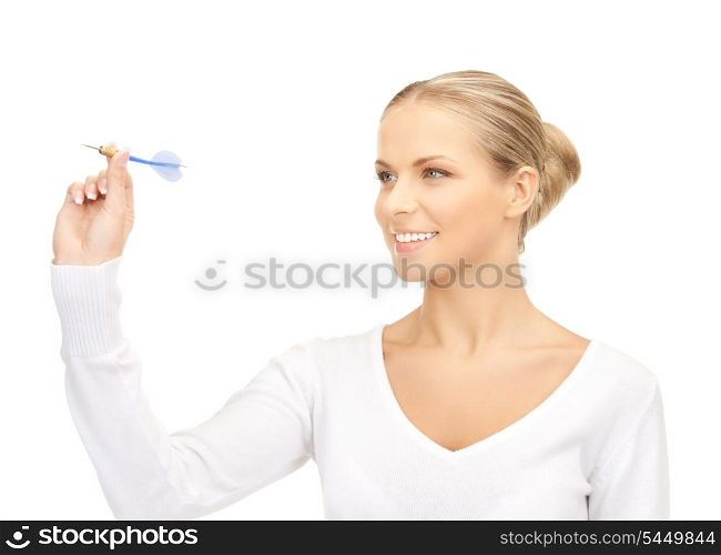 bright picture of confident businesswoman with dart..