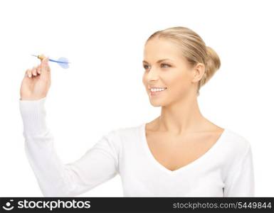 bright picture of confident businesswoman with dart..