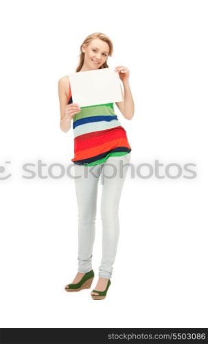bright picture of confident teenage girl with blank board