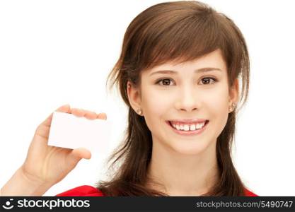 bright picture of confident teenage girl with business card
