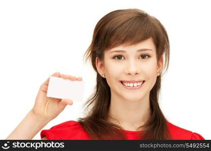 bright picture of confident teenage girl with business card