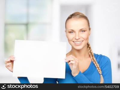 bright picture of confident woman with blank board