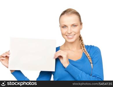 bright picture of confident woman with blank board
