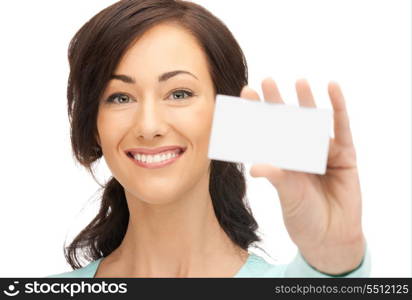 bright picture of confident woman with business card