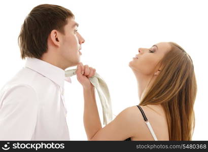 bright picture of conflicting couple over white