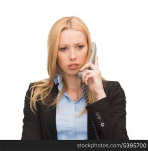 bright picture of confused woman with phone