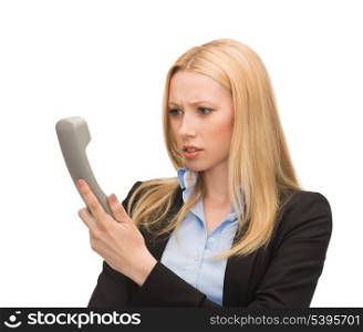 bright picture of confused woman with phone
