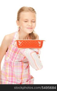 bright picture of cooking girl over white