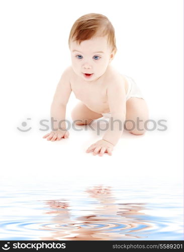 bright picture of crawling baby boy in diaper