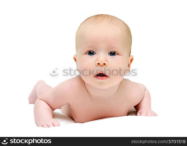 bright picture of crawling newborn baby