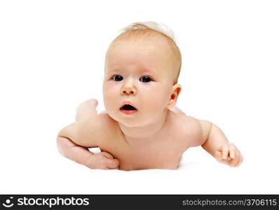 bright picture of crawling newborn baby