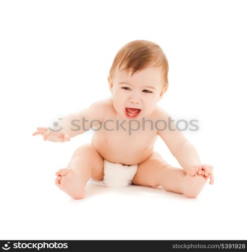 bright picture of crying baby with erupting teeth