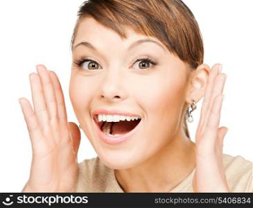 bright picture of excited face of woman