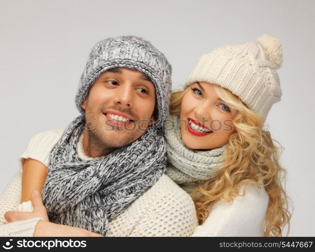 bright picture of family couple in a winter clothes