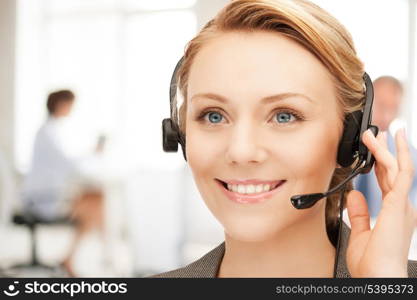 bright picture of friendly female helpline operator