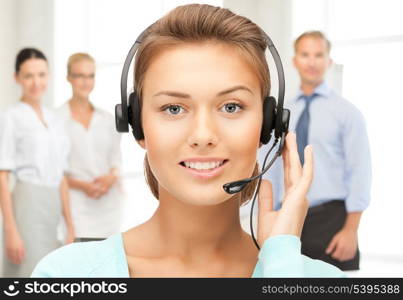 bright picture of friendly female helpline operator