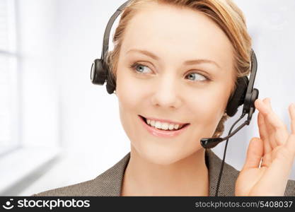 bright picture of friendly female helpline operator