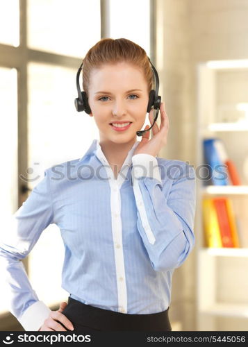 bright picture of friendly female helpline operator