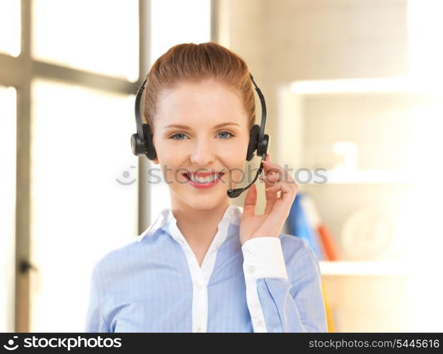 bright picture of friendly female helpline operator