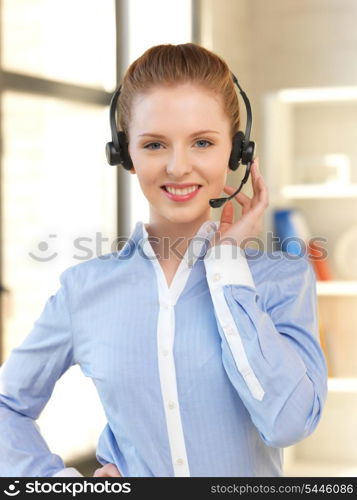 bright picture of friendly female helpline operator