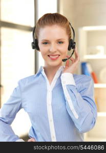 bright picture of friendly female helpline operator