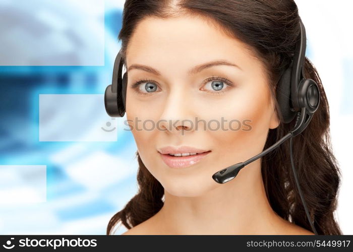 bright picture of friendly female helpline operator