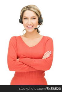 bright picture of friendly female helpline operator