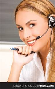 bright picture of friendly female helpline operator
