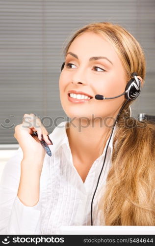 bright picture of friendly female helpline operator