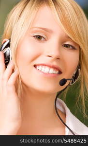 bright picture of friendly female helpline operator