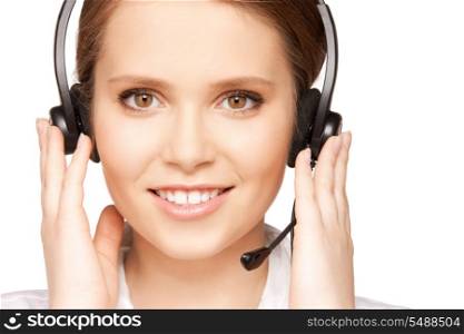 bright picture of friendly female helpline operator.