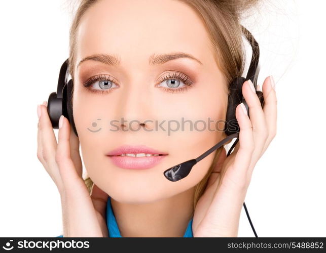 bright picture of friendly female helpline operator