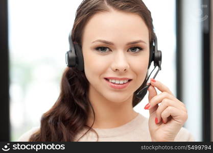 bright picture of friendly female helpline operator