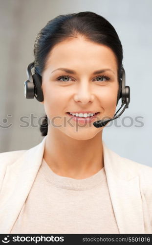 bright picture of friendly female helpline operator