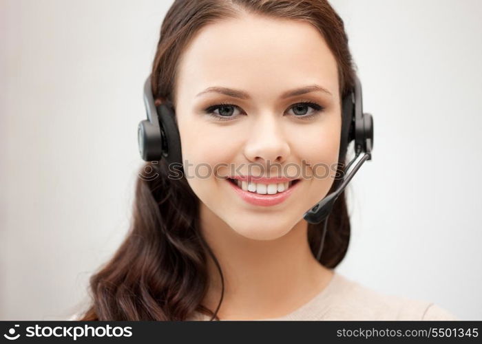 bright picture of friendly female helpline operator