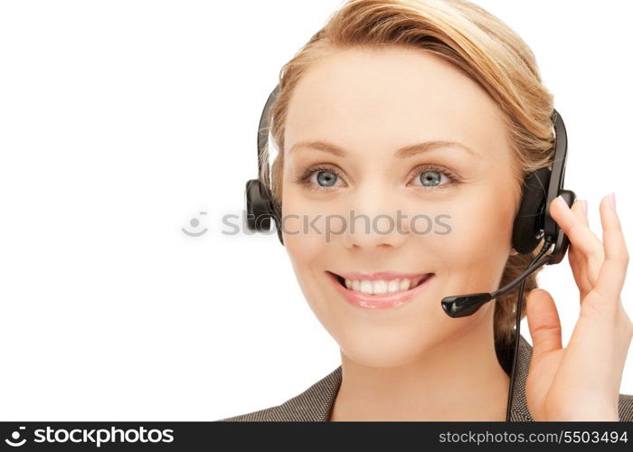 bright picture of friendly female helpline operator