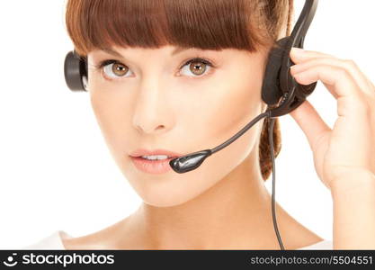 bright picture of friendly female helpline operator