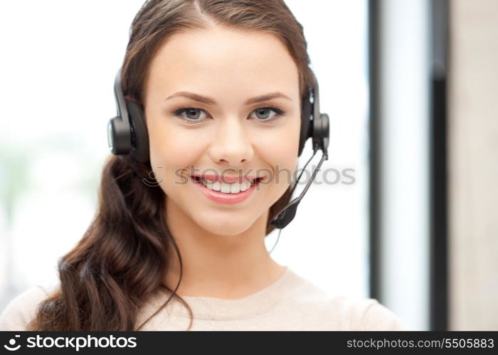 bright picture of friendly female helpline operator