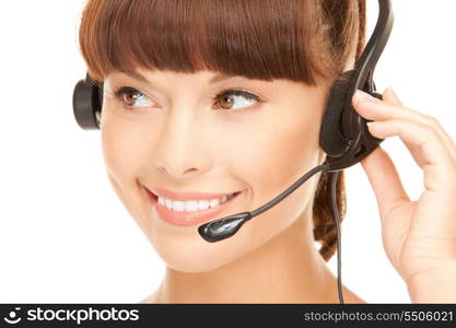 bright picture of friendly female helpline operator